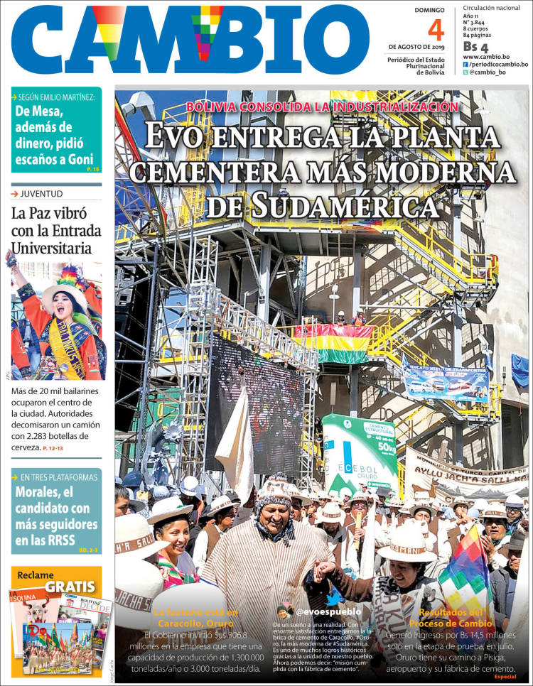 Portada de Cambio (Bolivia)