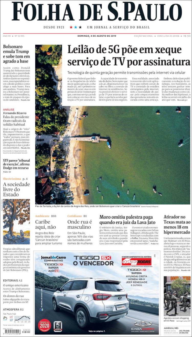 Portada de Folha de São Paulo (Brasil)
