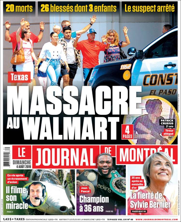 Portada de Le Journal de Montréal (Canada)