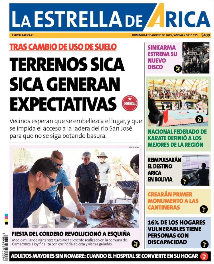 Portada de La Estrella de Arica (Chile)
