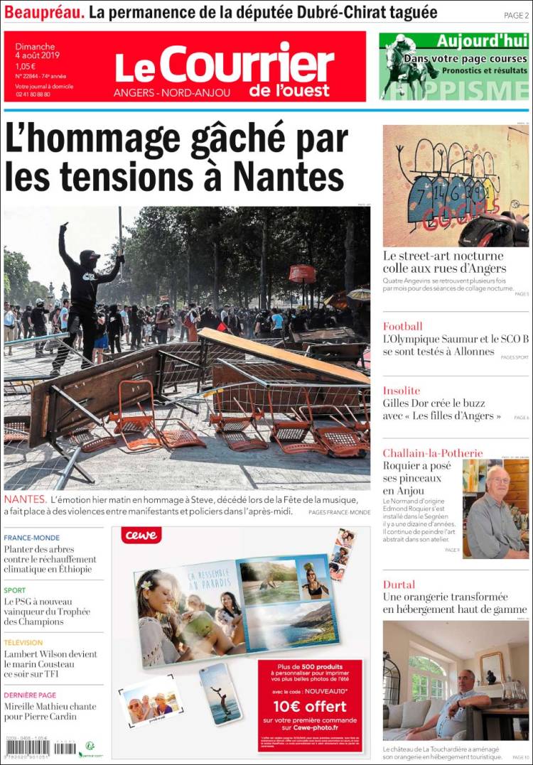 Portada de Le Courrier de l'Ouest (Francia)
