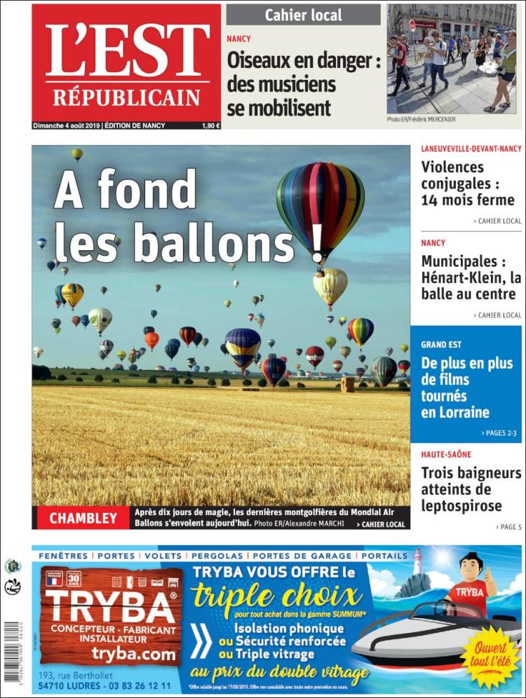 Portada de L'Est Republicain (Francia)