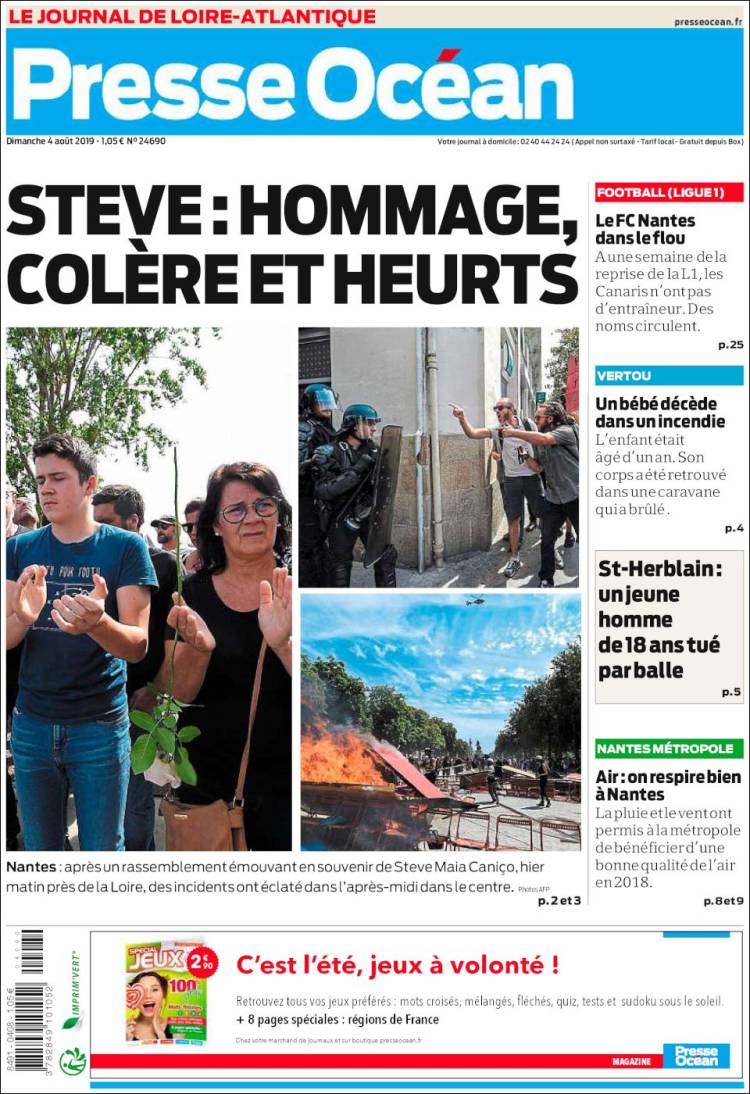 Portada de Presse Ocean (Francia)