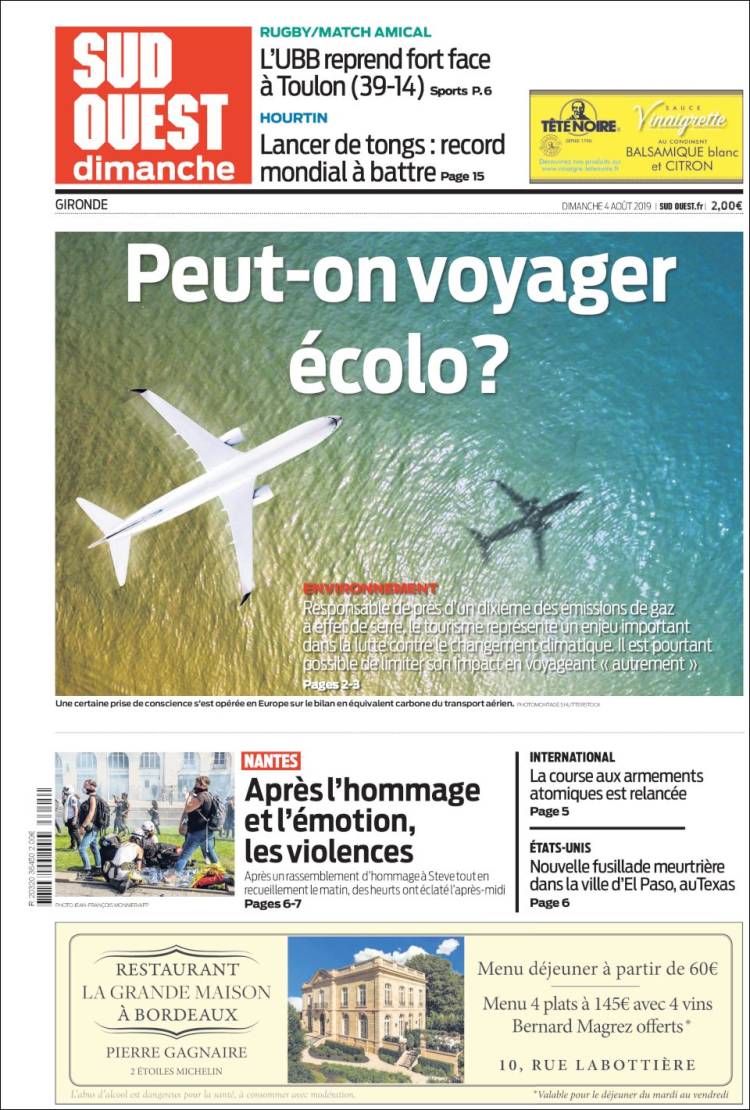 Portada de Sud Ouest (Francia)