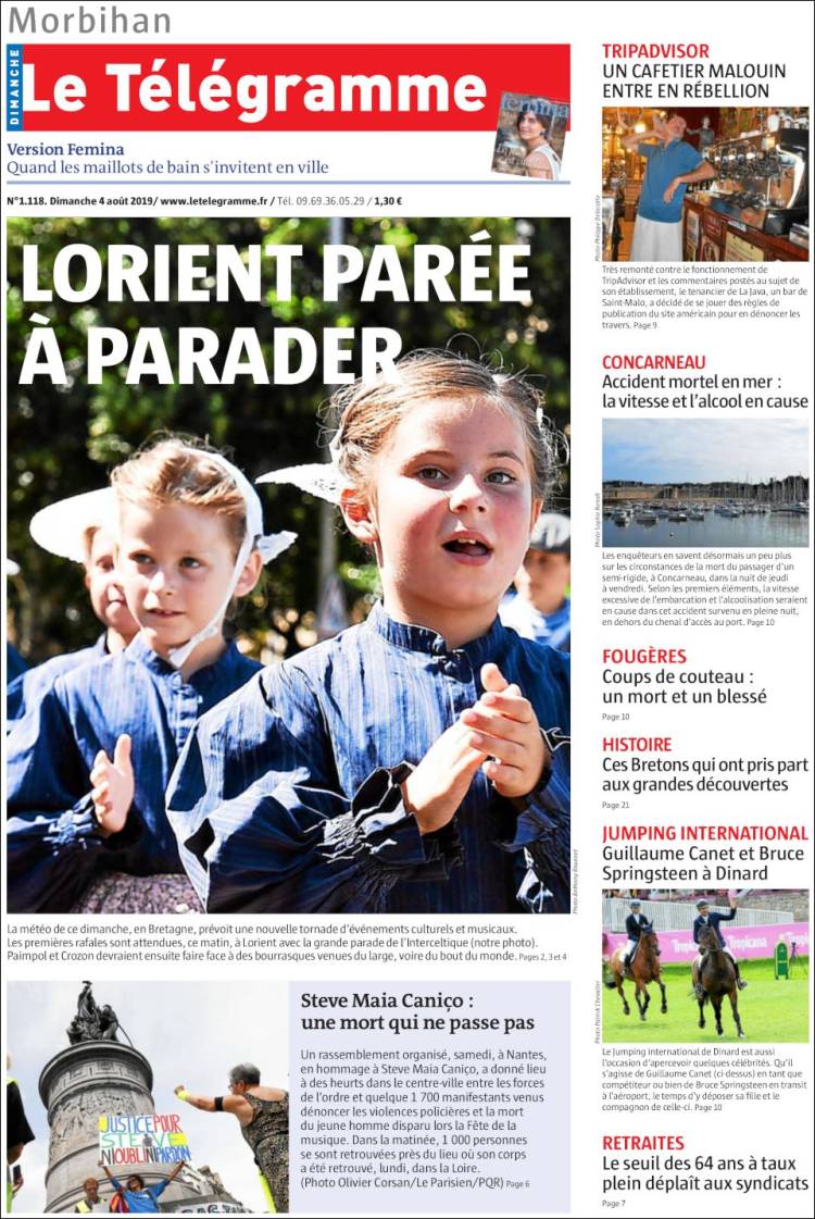 Portada de Télégramme (Francia)