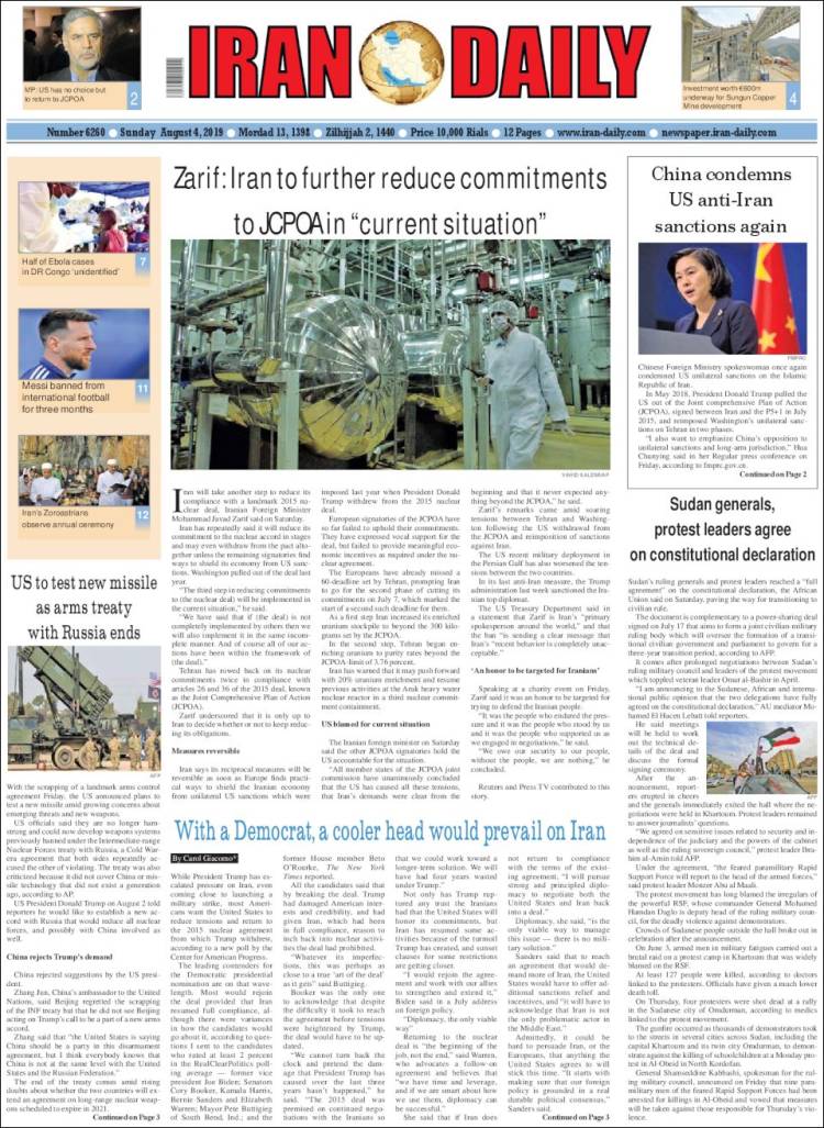 Portada de Iran Daily (Ir&aacute;n)