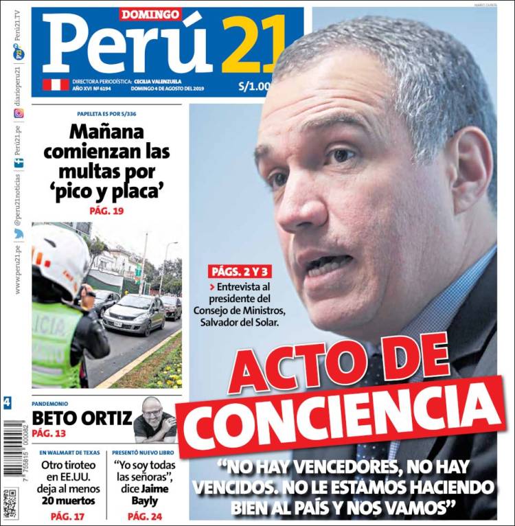 Portada de Perú 21 (Peru)