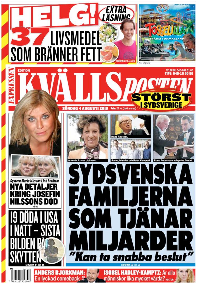 Portada de Kvällsposten (Suecia)