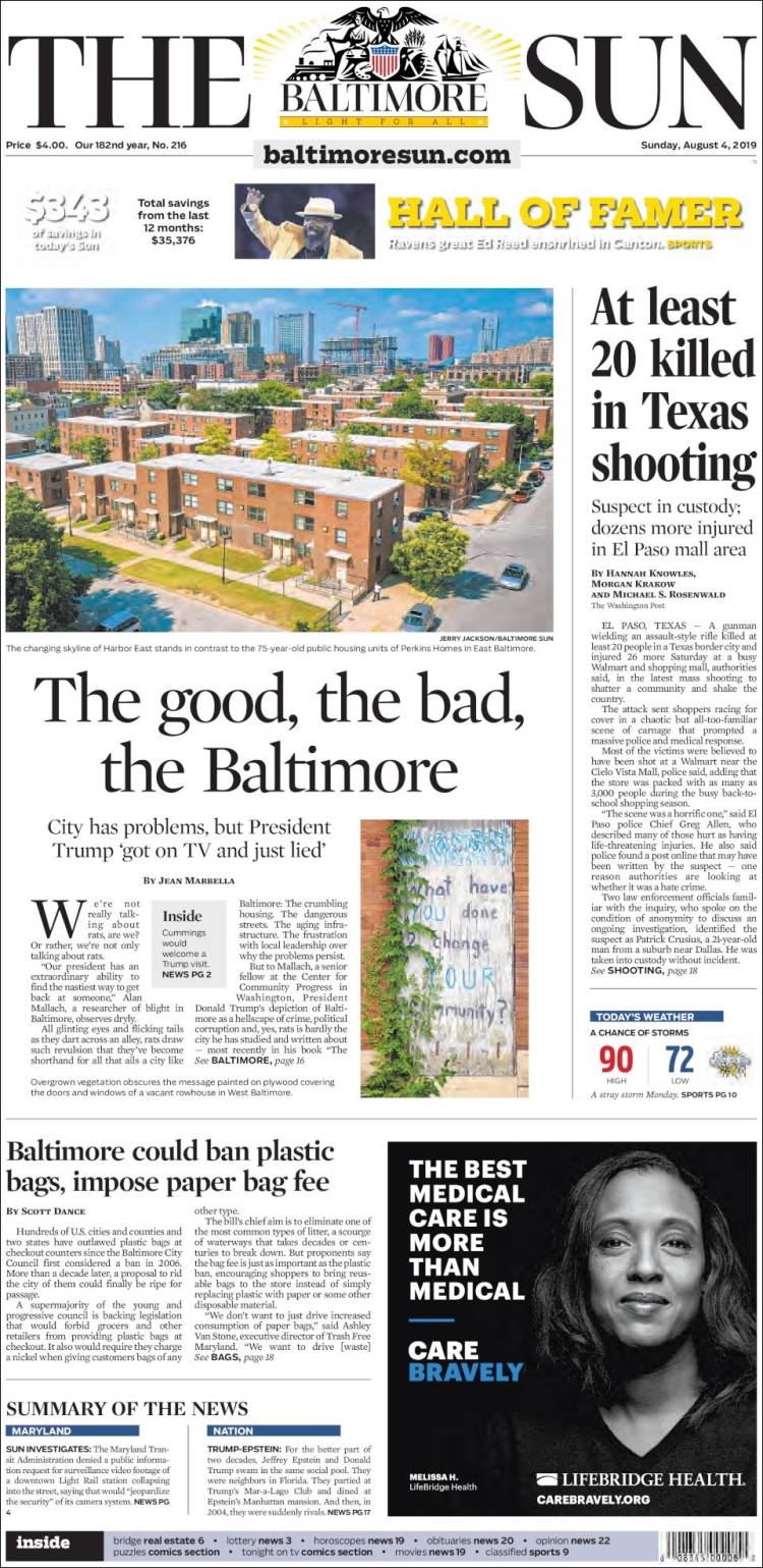 Portada de The Baltimore Sun (USA)