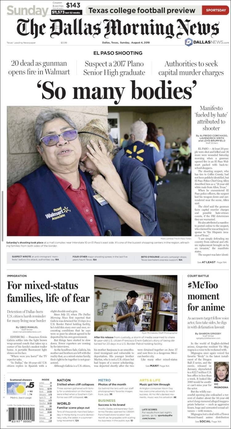 Portada de Dallas Morning News (USA)