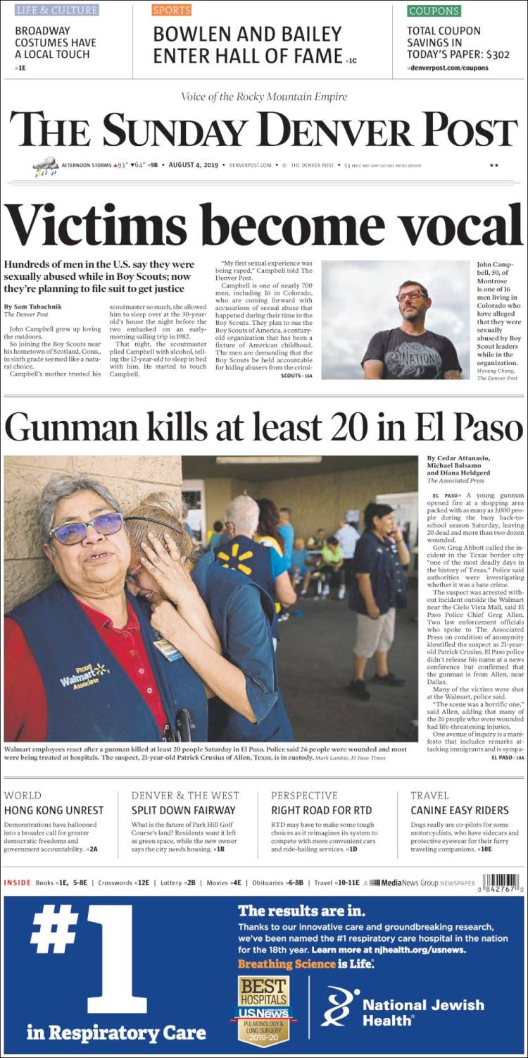 Portada de The Denver Post (USA)