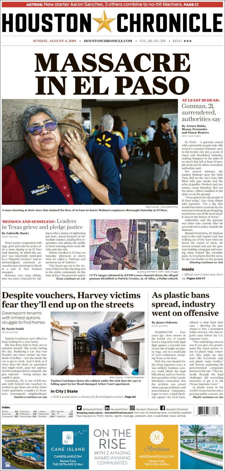 Portada de Houston Chronicle (USA)