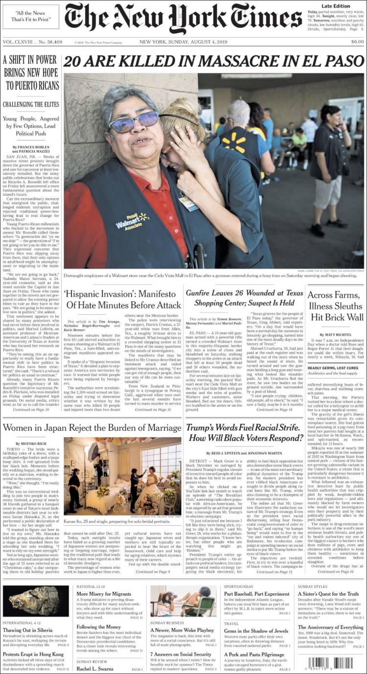 Portada de New York Times (USA)