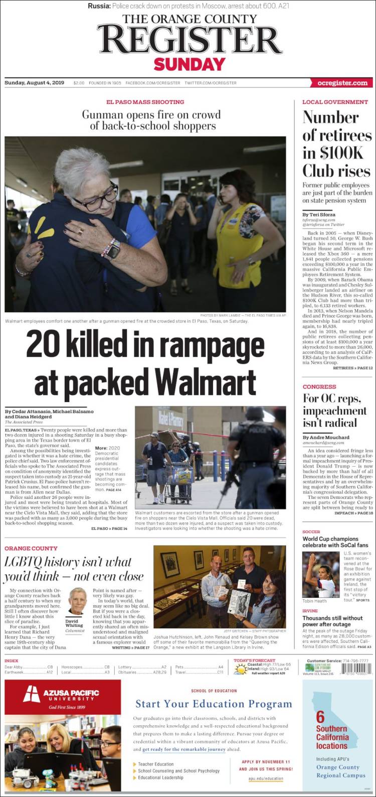 Portada de The Orange County Register (USA)