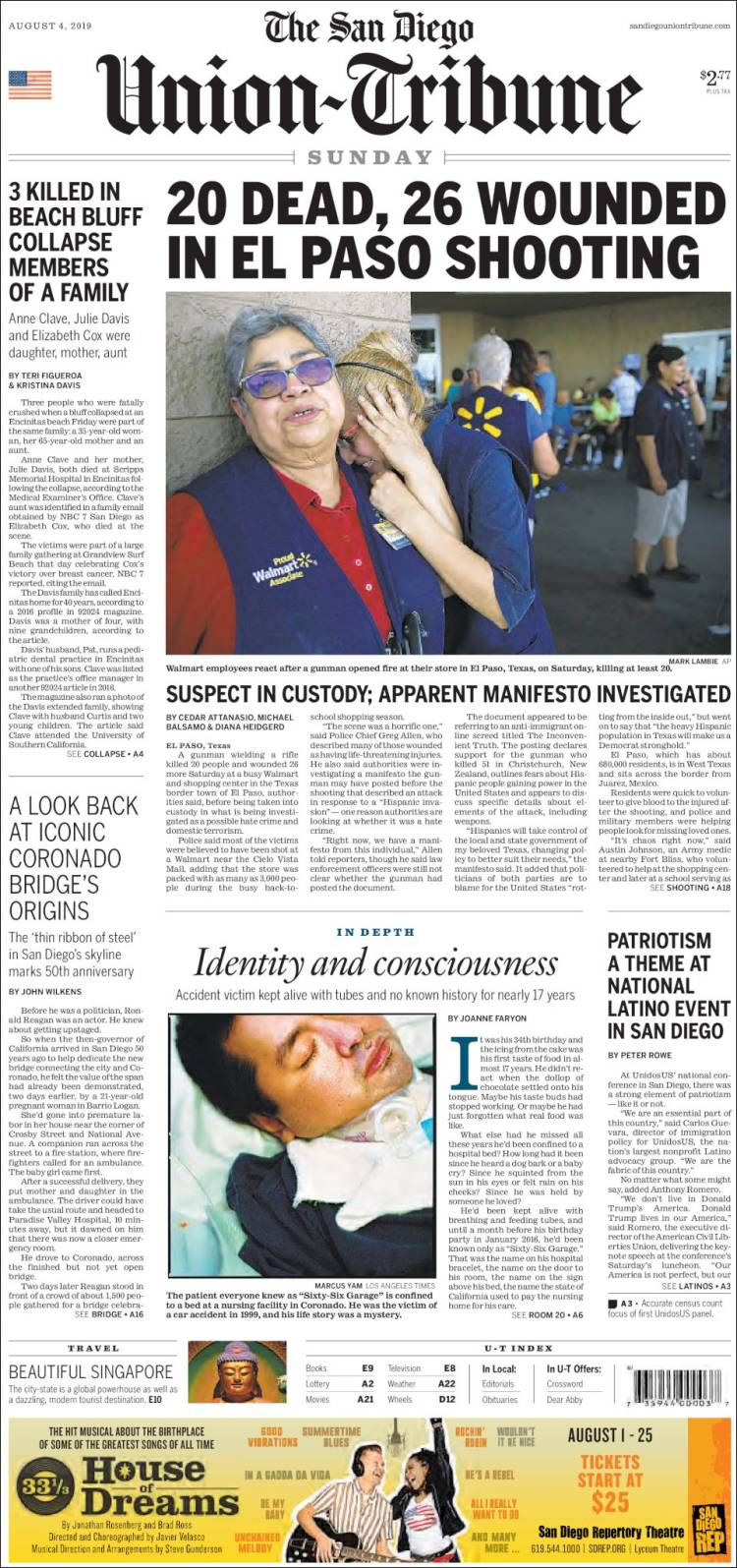 Portada de The San Diego Union-Tribune (USA)