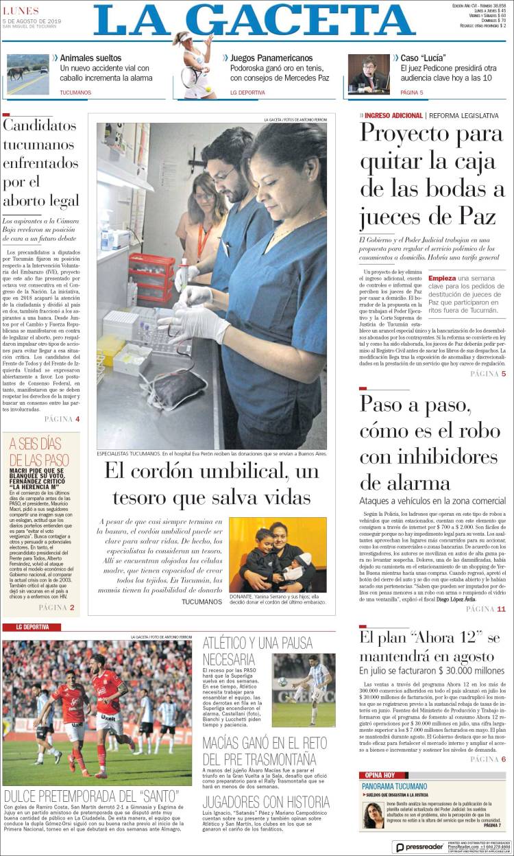 Portada de La Gaceta (Argentina)