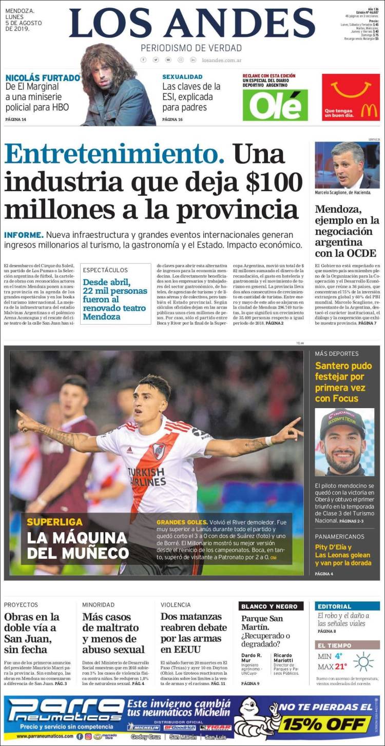 Portada de Los Andes - Mendoza (Argentina)