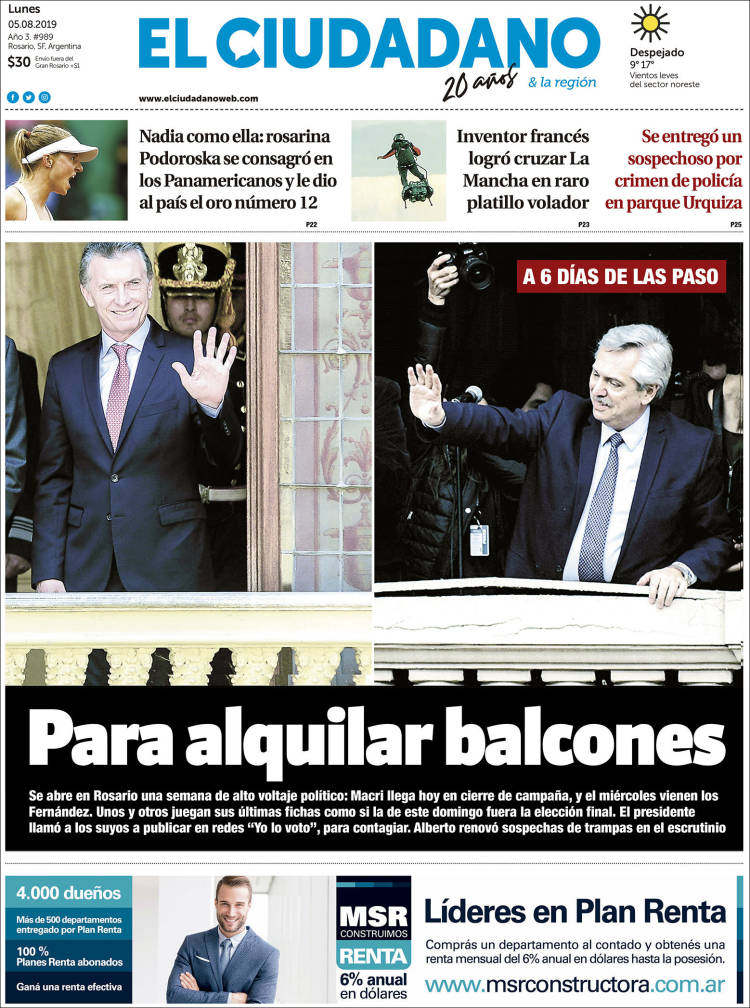 Portada de Diario El Ciudadano (Argentina)