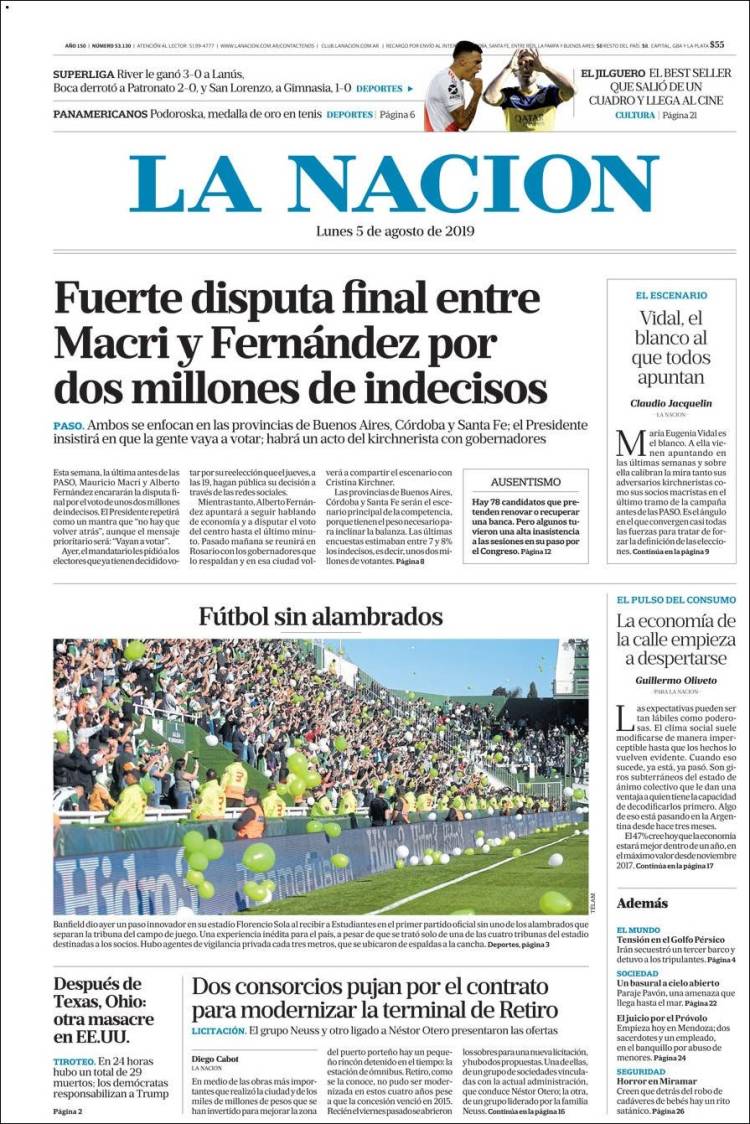 Portada de La Nación (Argentina)