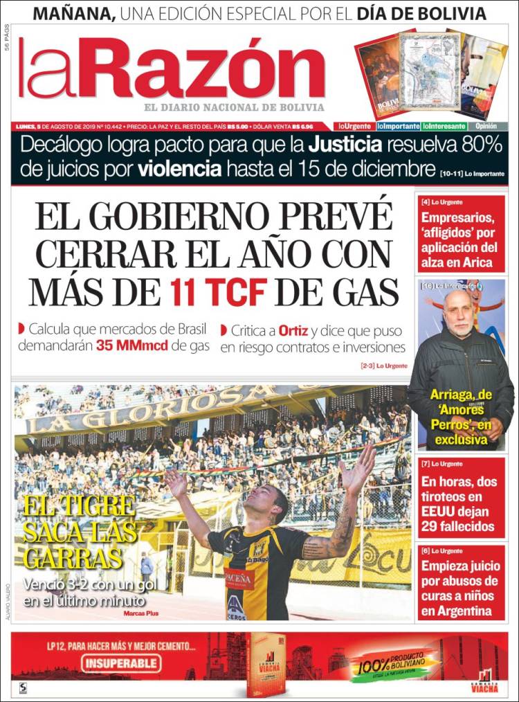 Portada de La Razón (Bolivia)