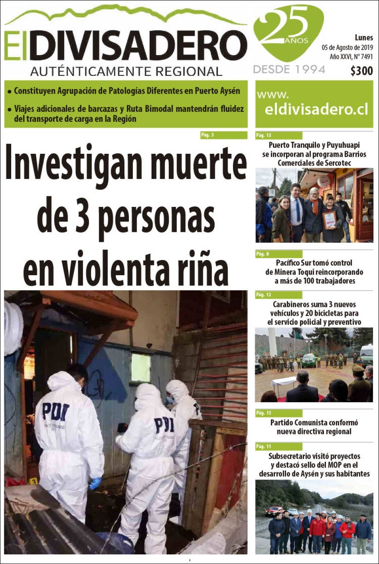 Portada de Diario El Divisadero (Chile)