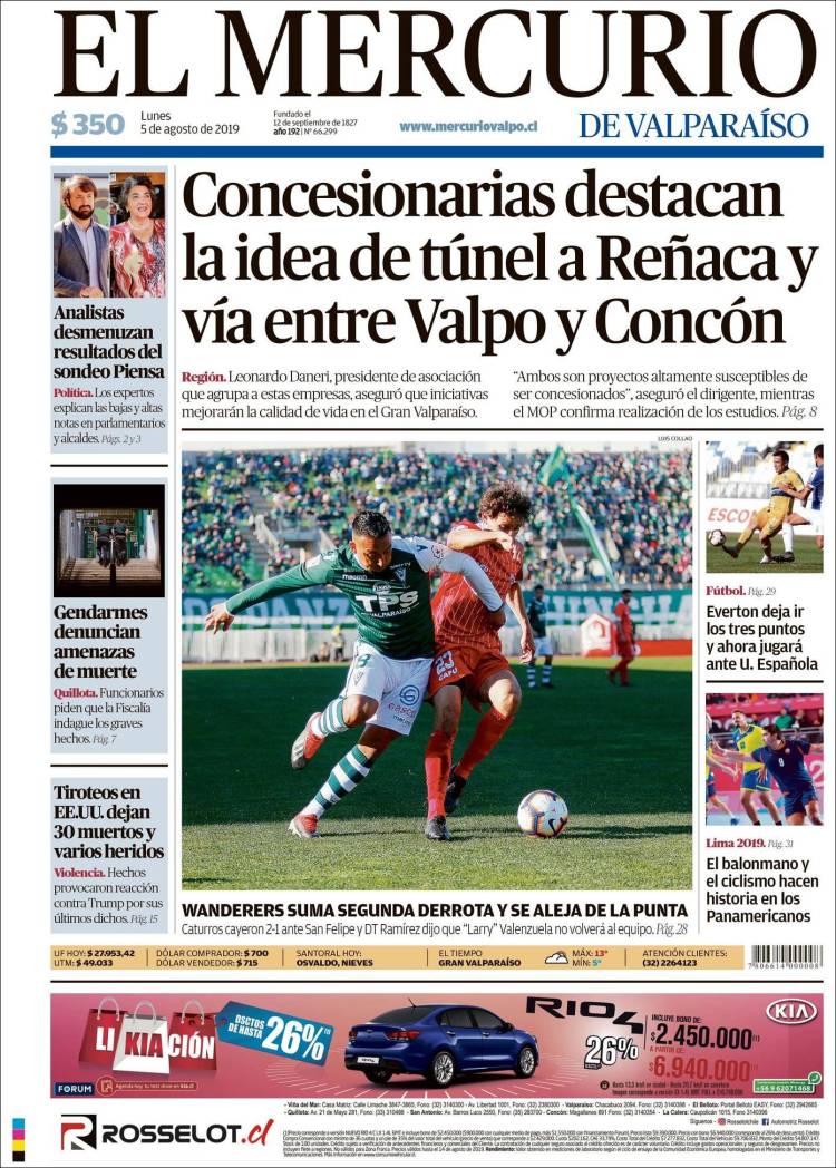 Portada de Mercurio de Valparaiso (Chile)