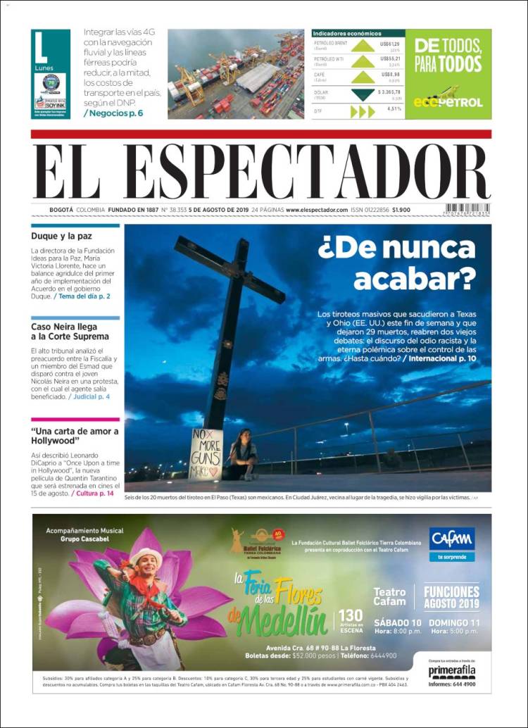 Portada de El Espectador (Colombia)
