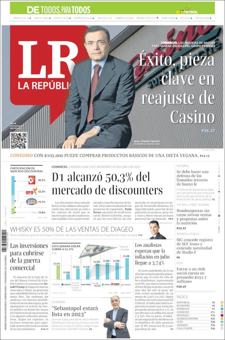 Portada de La Republica (Colombia)