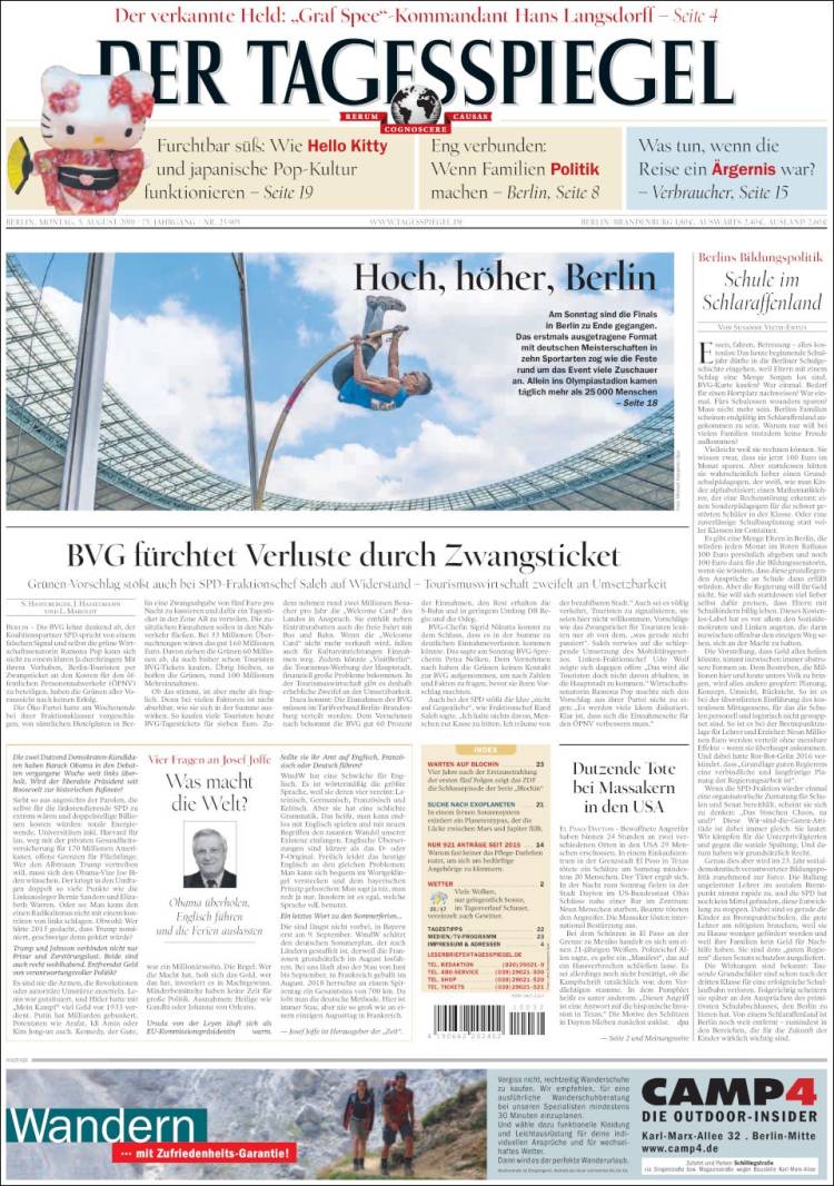 Portada de Der Tagesspiegel (Alemania)