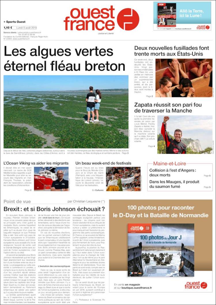 Portada de Ouest France (Francia)