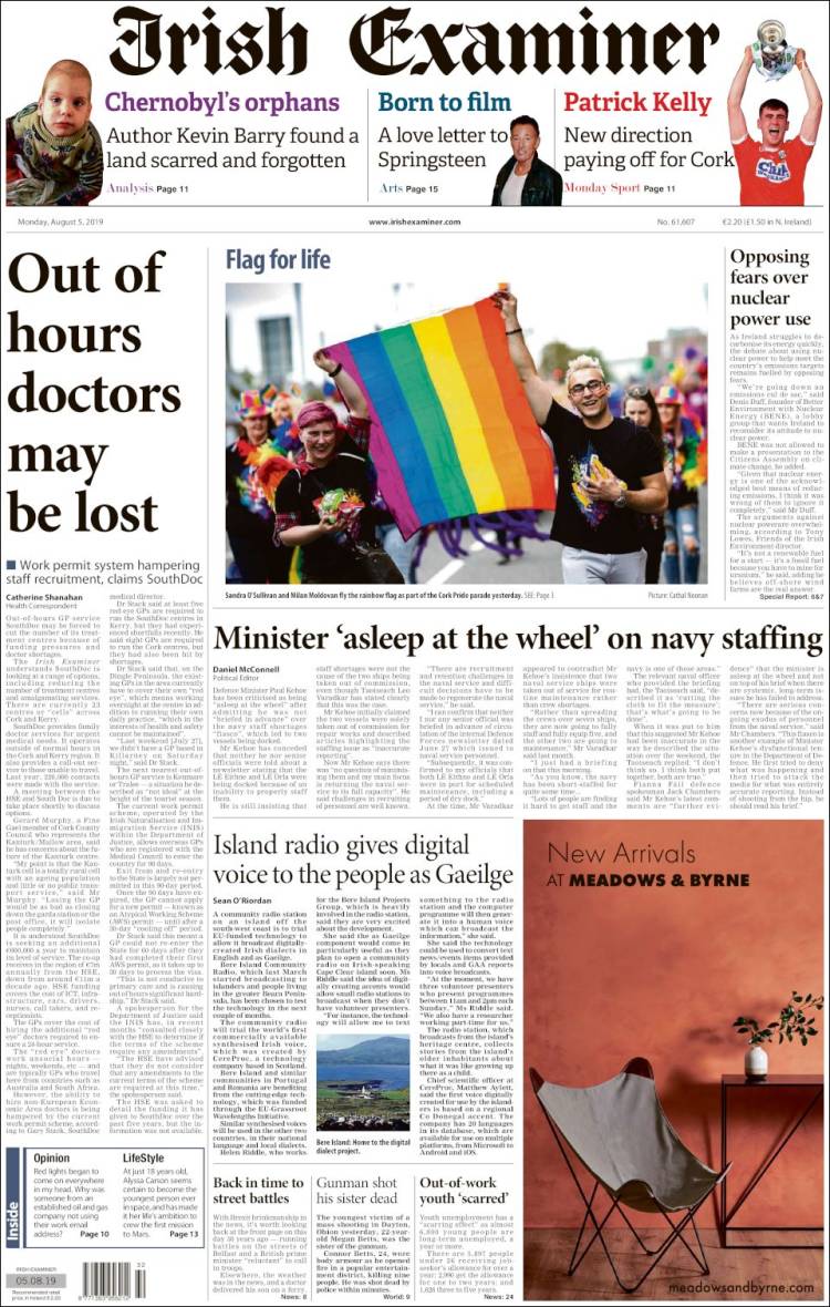 Portada de Irish Examiner (Irlanda)