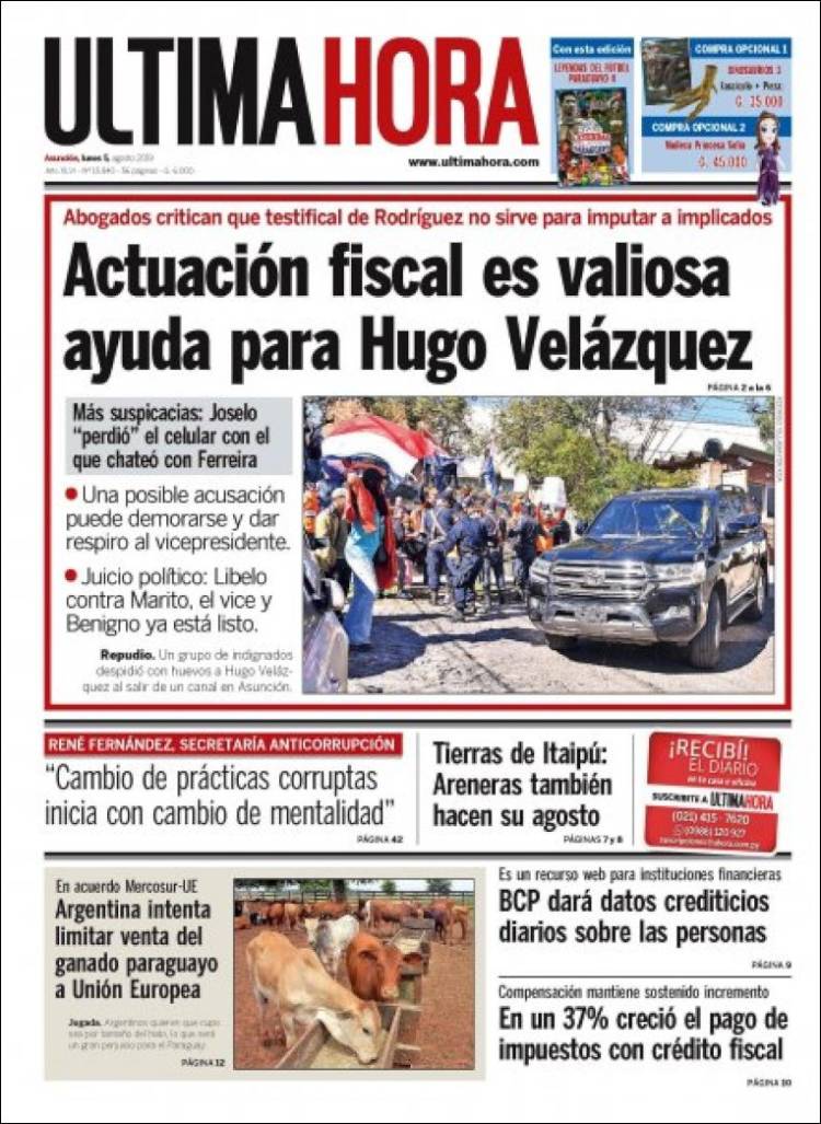 Portada de Última Hora (Paraguay)