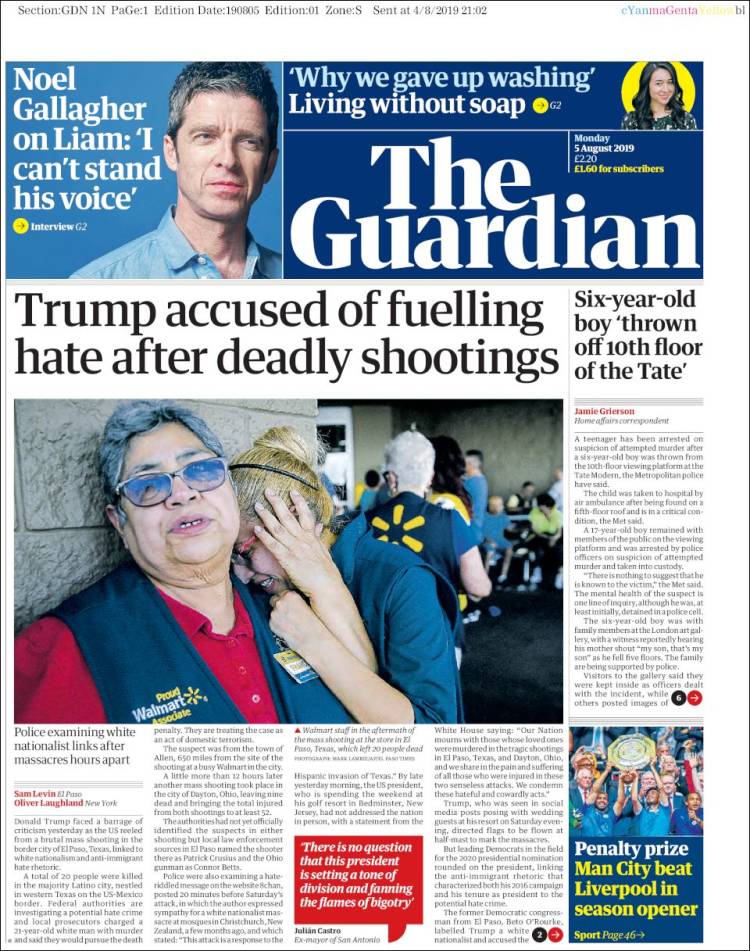 Portada de The Guardian (Reino Unido)