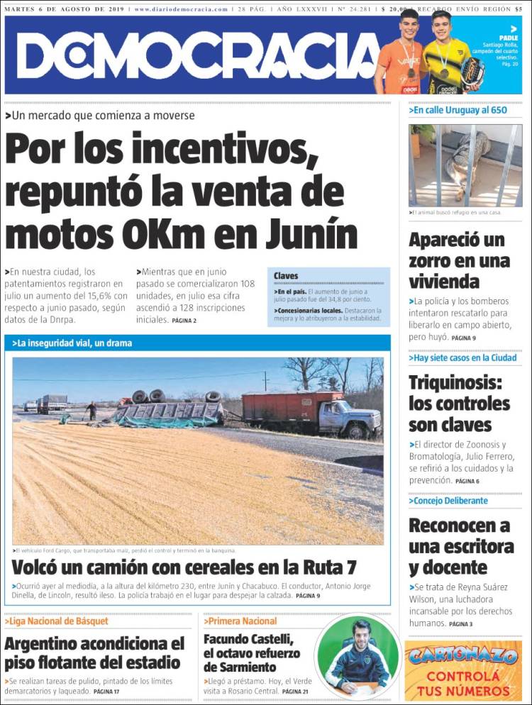 Portada de Diario Democracia (Argentina)