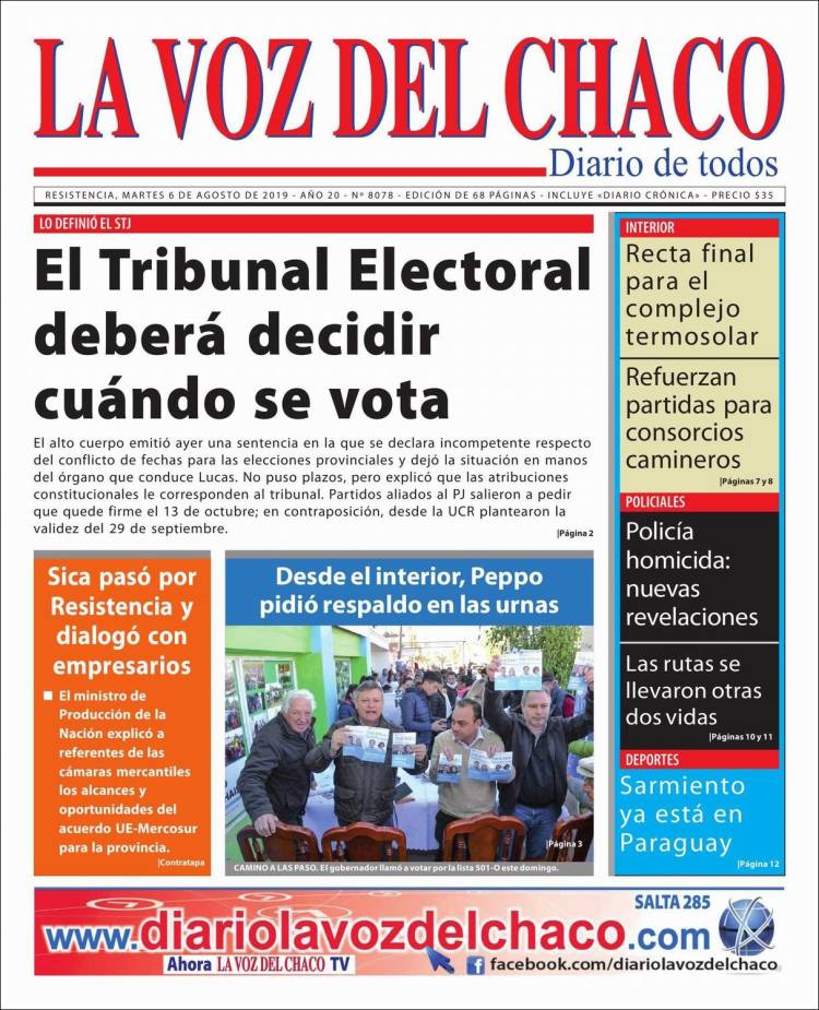 Portada de La Voz del Chaco (Argentina)