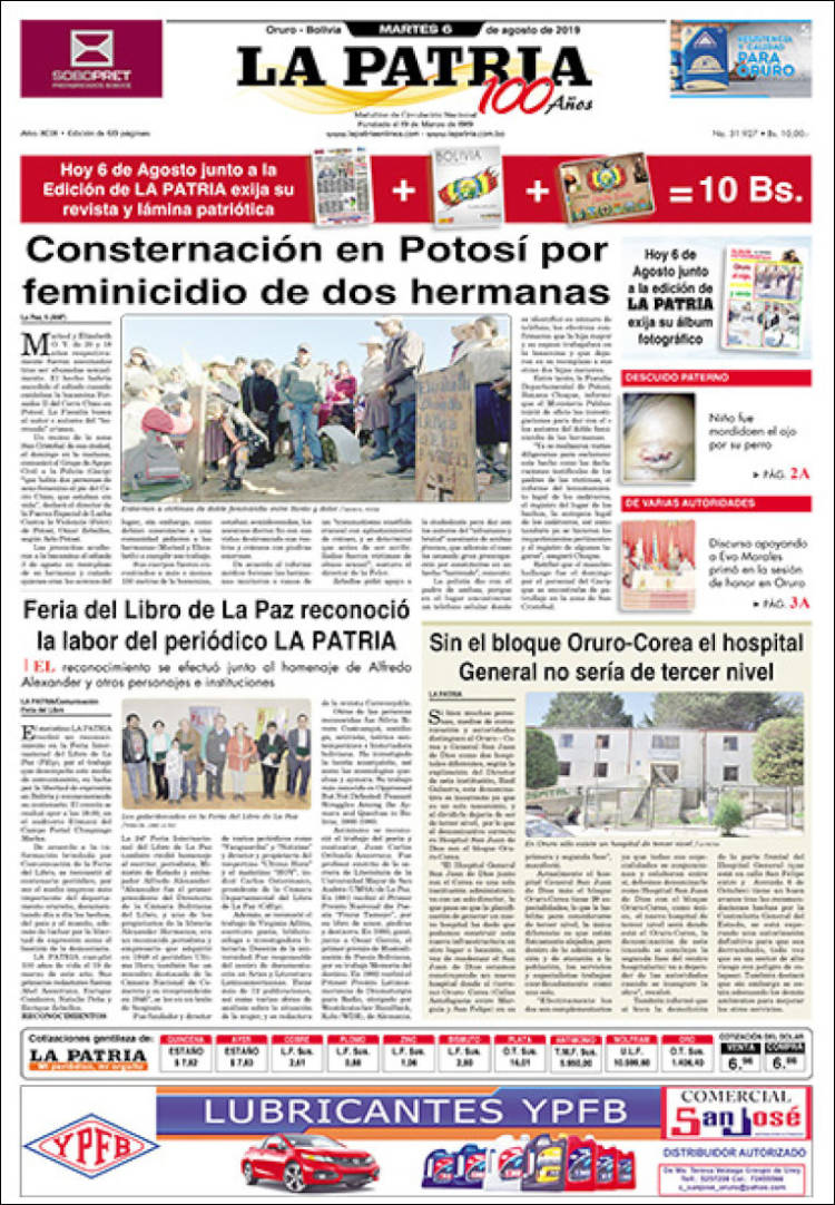 Portada de La Patria (Bolivia)