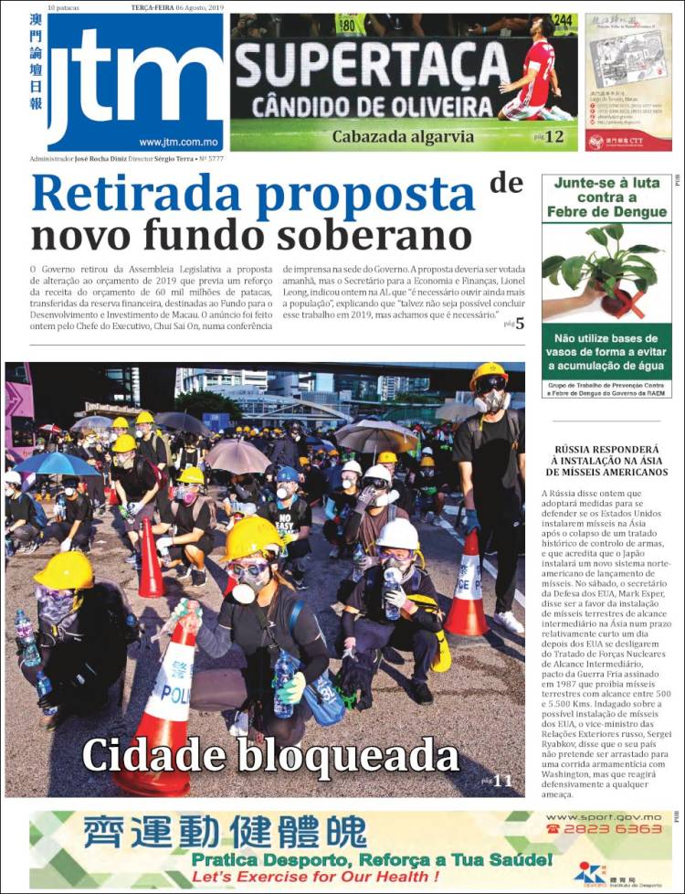 Portada de Jornal Tribuna de Macau (China)