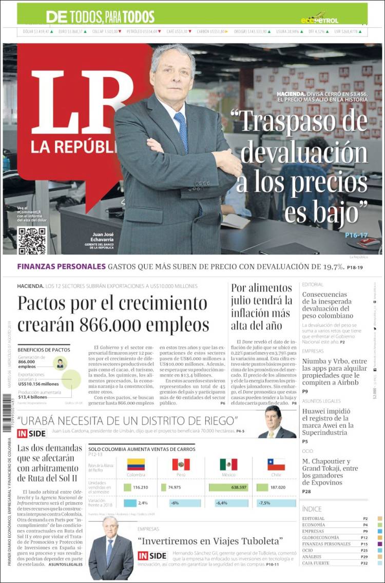 Portada de La Republica (Colombia)