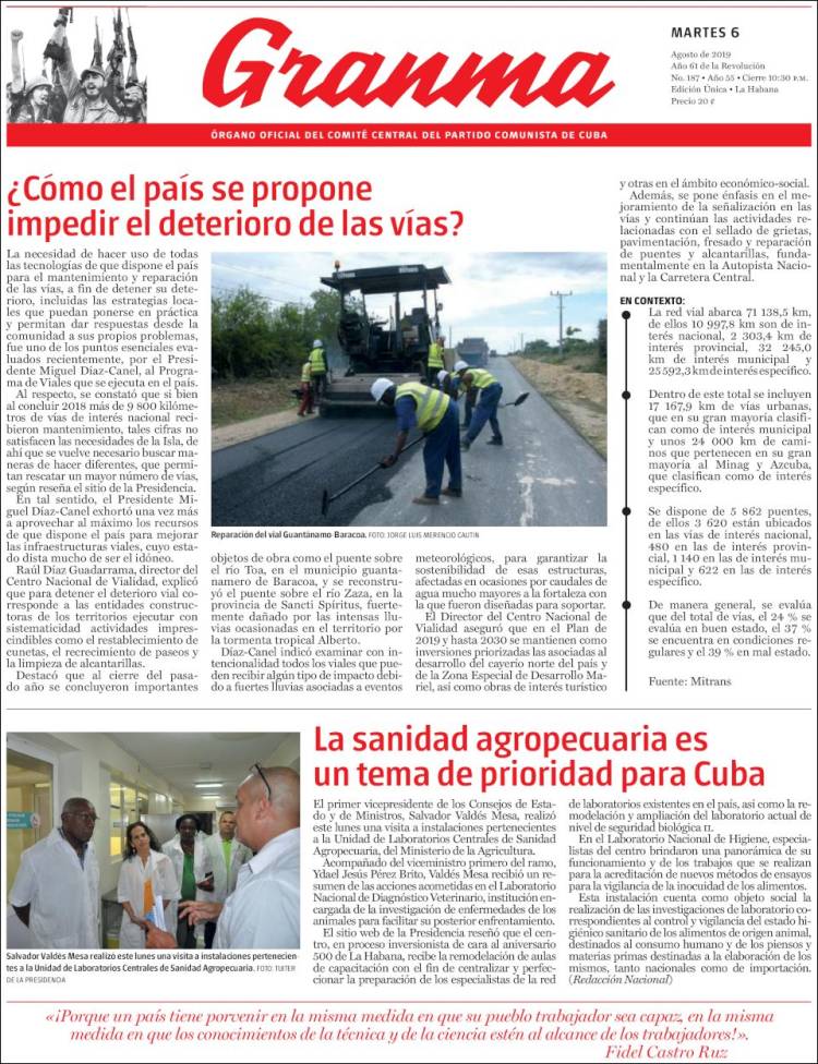 Portada de Granma (Cuba)