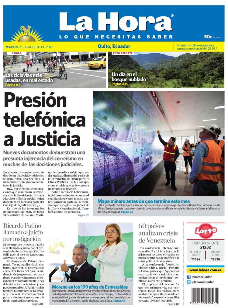 Portada de La Hora - Ecuador (Ecuador)