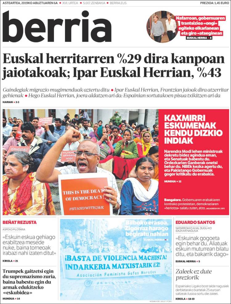 Portada de Berria (Espa&ntilde;a)