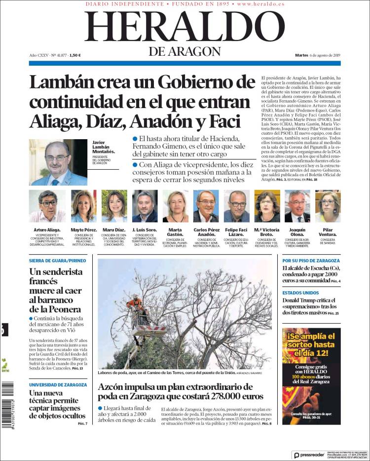 Portada de Heraldo de Aragón (Espa&ntilde;a)
