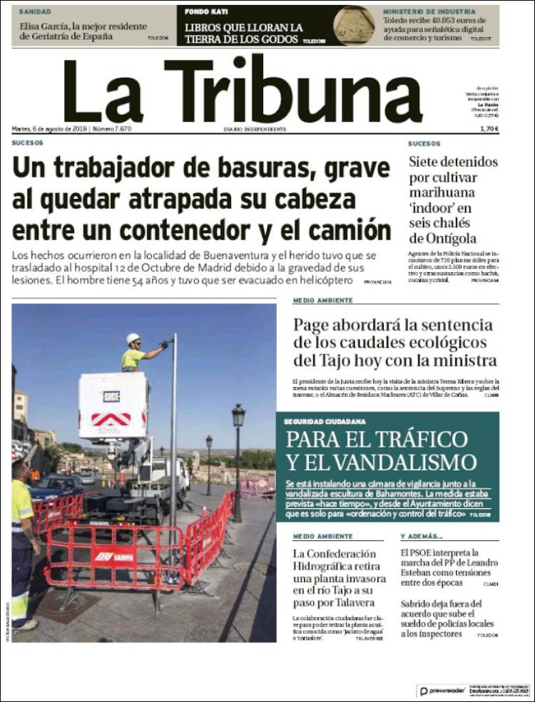 Portada de La Tribuna de Toledo (Espa&ntilde;a)