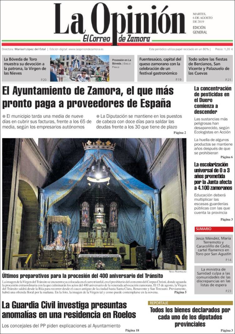 Portada de La Opinión - El Correo de Zamora (Espa&ntilde;a)
