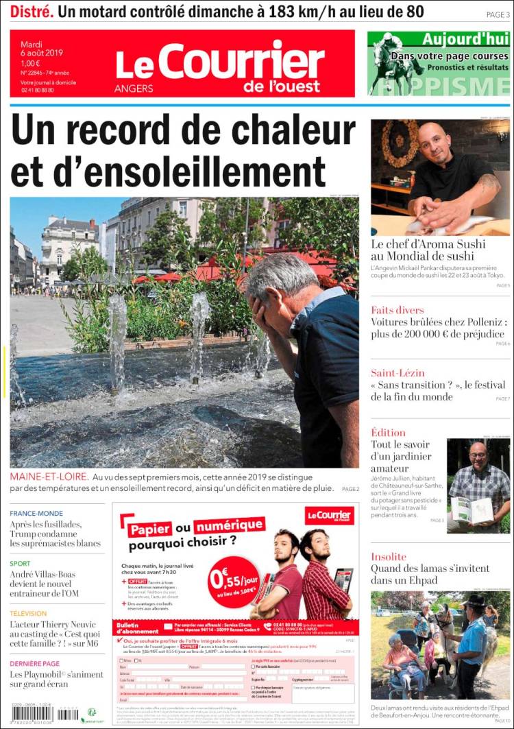 Portada de Le Courrier de l'Ouest (Francia)