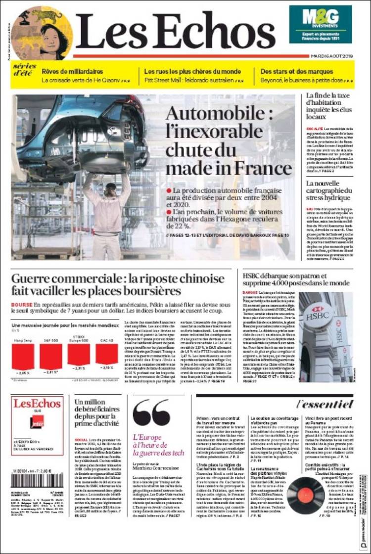 Portada de Les Echos (Francia)