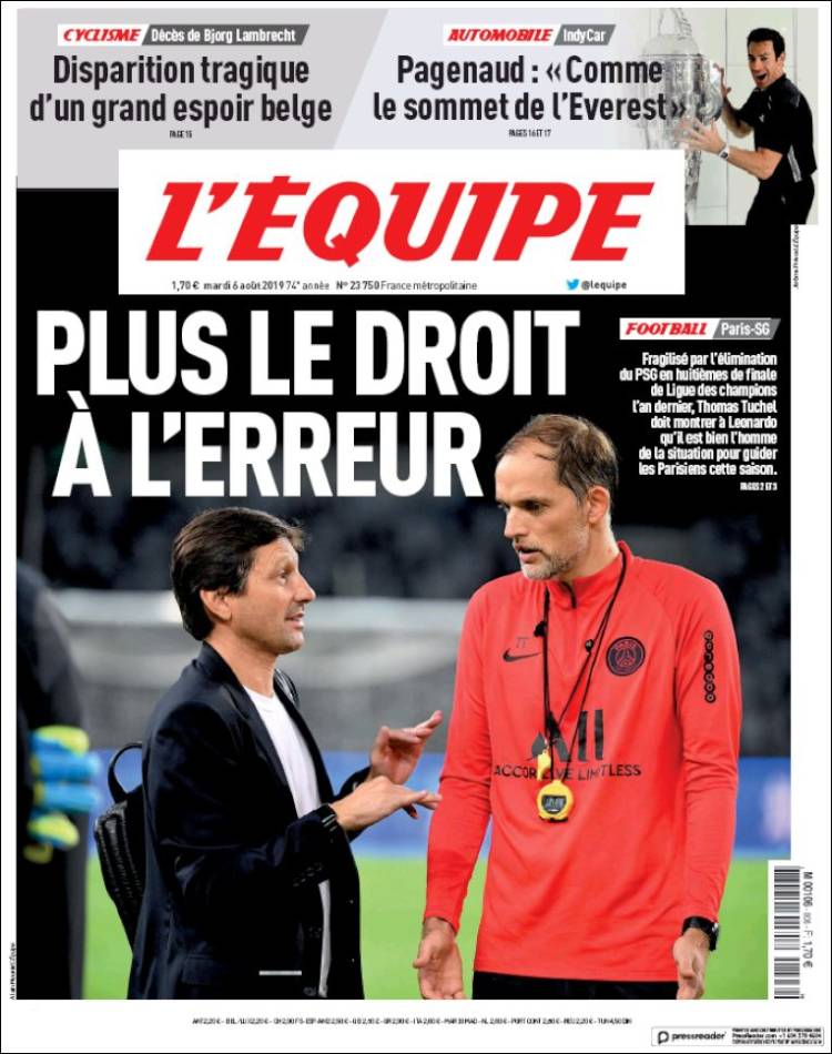 Portada de L'Equipe (Francia)