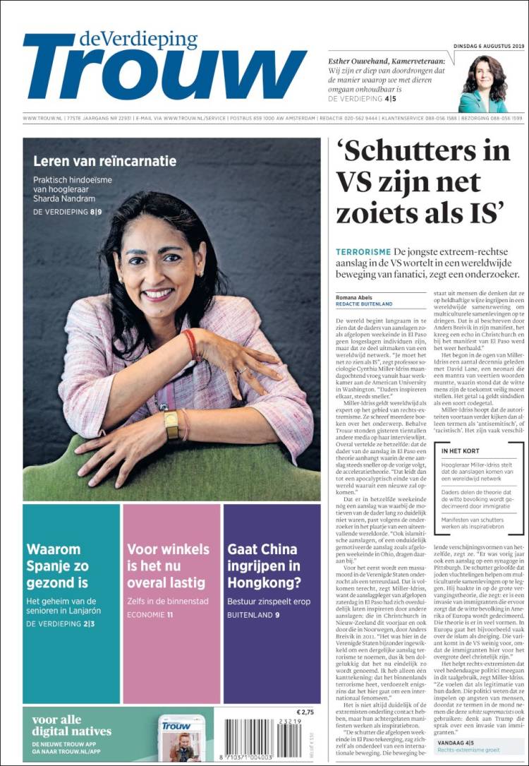 Portada de Trouw (Pa&iacute;ses Bajos)