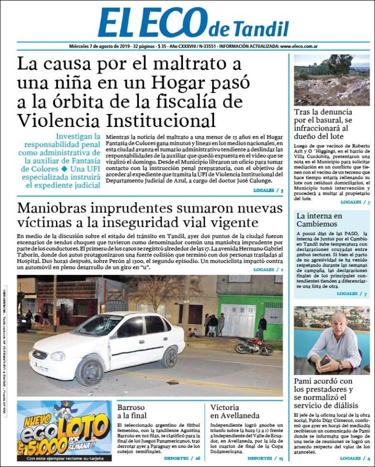 Portada de El Eco de Tandil (Argentina)