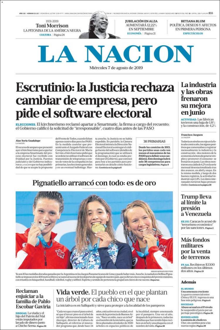 Portada de La Nación (Argentina)